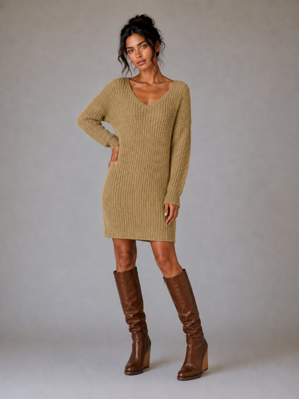 Mohair Blend Pink Martini Tunic Sweater W/ L Mustard Olive Ribbed LN/NWOT
